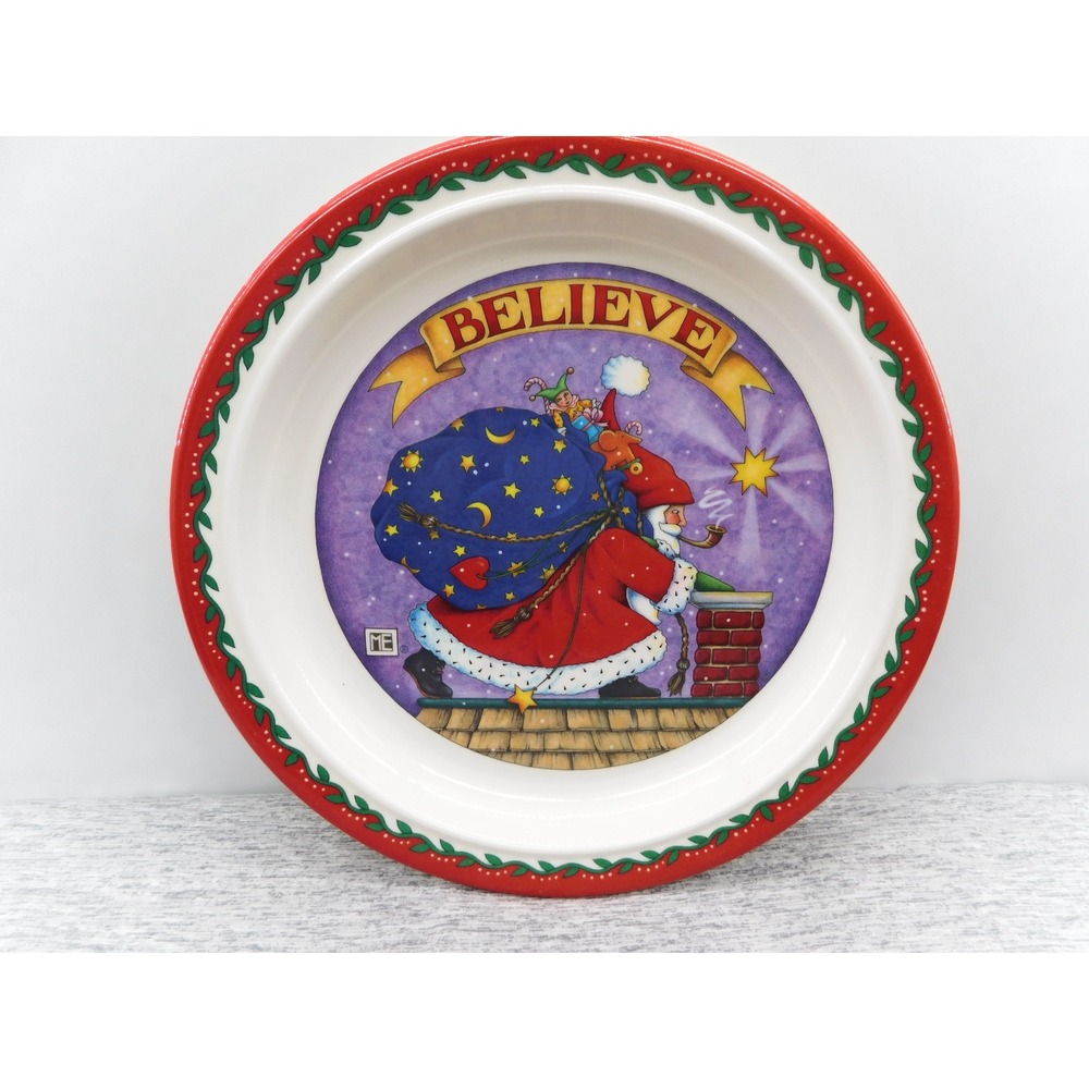 Vtg Mary Engelbreit "Believe" Santa Melamine Plate Baby's 1st Christmas Holiday